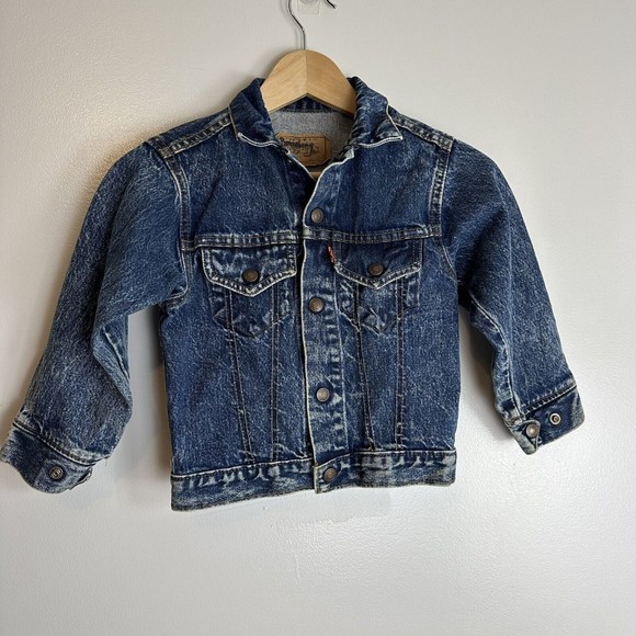 Vintage Little Levi’s Orange Tab Jean Jacket Size 7 Acid Wash USA made